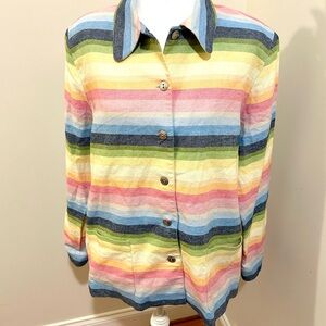 Alfred Dunner Rainbow Striped Button-Up Linen/Cotton Blend Jacket
